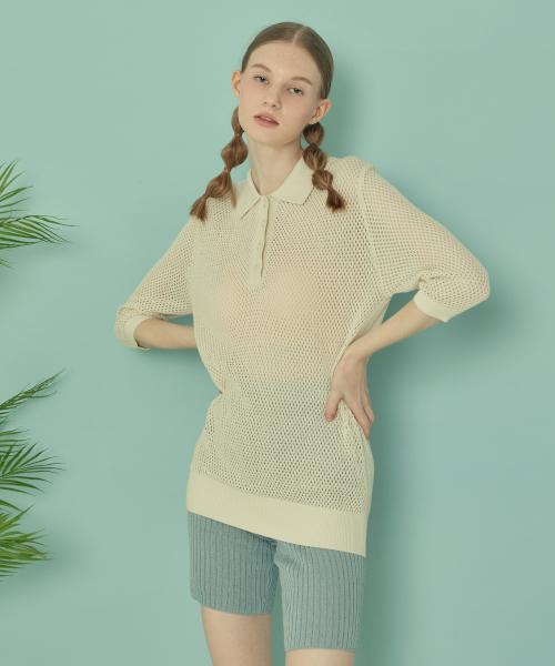 Kkuape Cotton Punching Knit Short Sleeve_Ivory