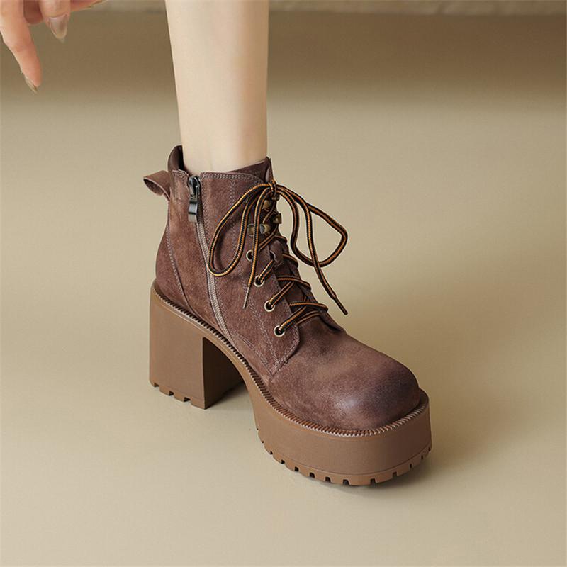 Móda Nové Zimní Semišové Dámské Boty Kulatá Špička Kotníkové Boty pro Ženy Vysoké Podpatky Zimní Boty Dámské Boty na Platformě Dámské Boty