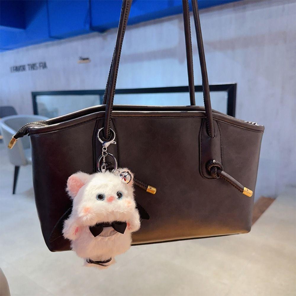 Flauschige Cartoon-Katze Plüschtier Spielzeug Schwarz und Weiß Schlüsselanhänger Plüschtier Rucksack Anhänger