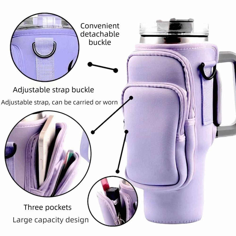3 Pockets Water Bottle Holder Pouch With Phone Pocket with Keychain & Mountaineering Button Water Cup Bags Adjustable Strap