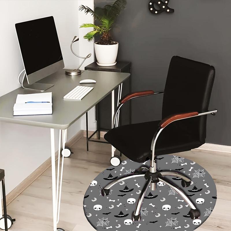 1pc Office Carpet Chair Mats Halloween Pattern with Skulls, Bats, and Spiderwebs Perfect for Decorating Office Chairs, Living Rooms, Or Bedrooms.YDT25