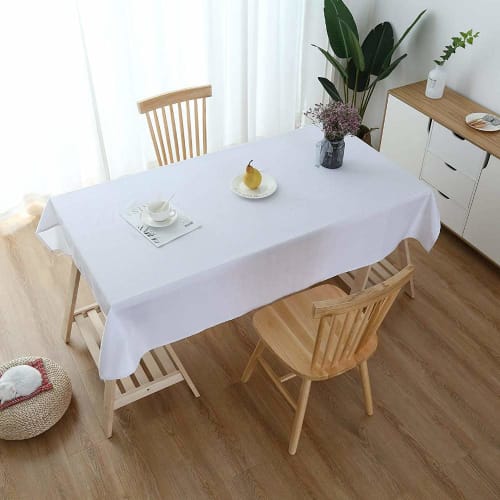 Sourcemall White Solid Cotton Tablecloth, Heat-Resistant, Rectangular, for Weddings, Parties, and Exhibitions (140x200cm)