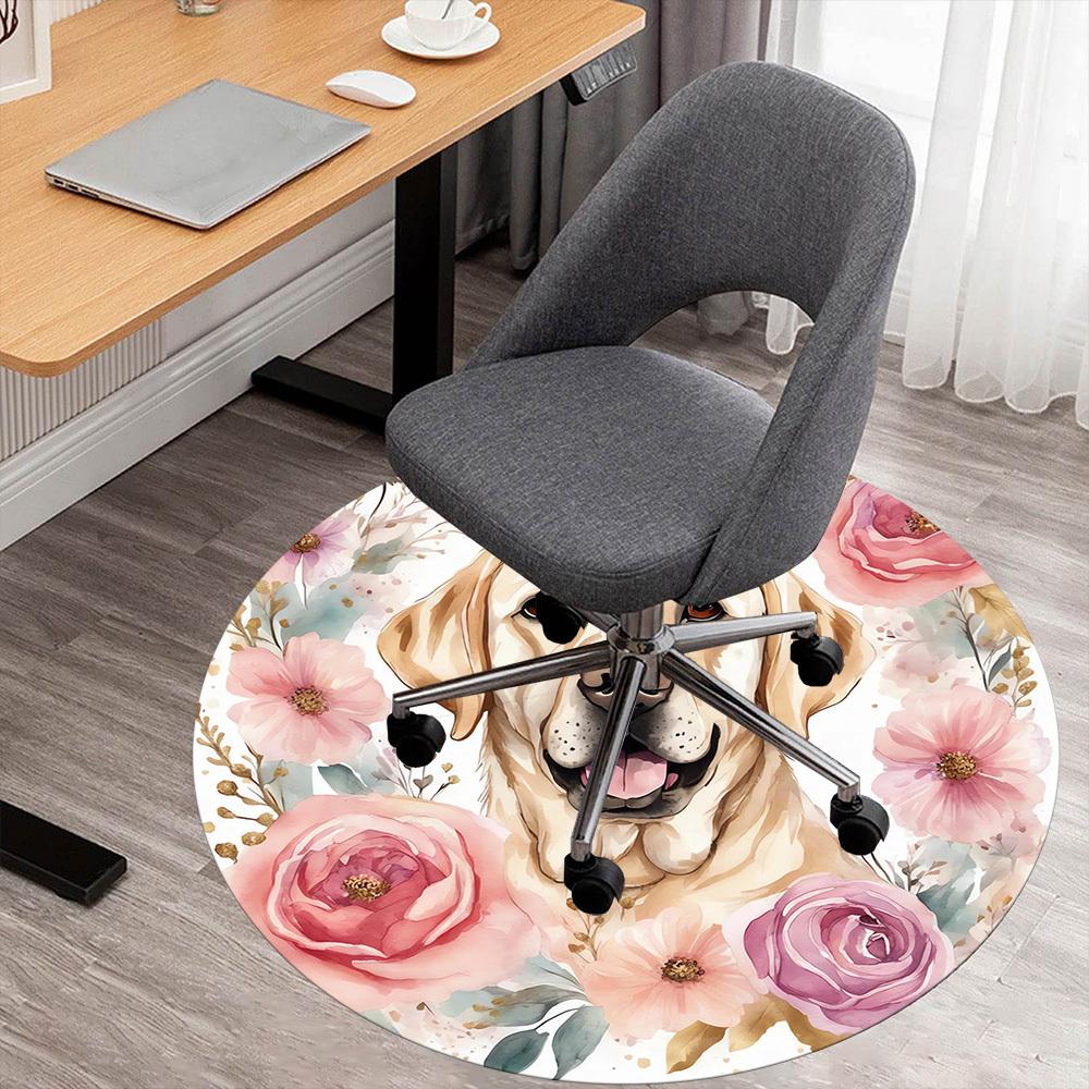 

1pc dog flowers Round Chair mat Area Rug - Non-Slip, Floor Mat for Office, Bedroom, and Indoor Decor -1002098 80cm by 80cm