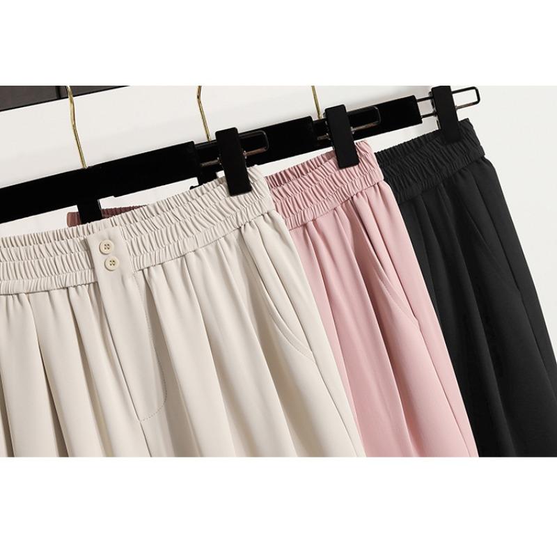 DIMANAF Übergröße Sommer Lange Hosen Damen Locker Elastischer Bund Freizeithosen Neu Einfarbig Hosen