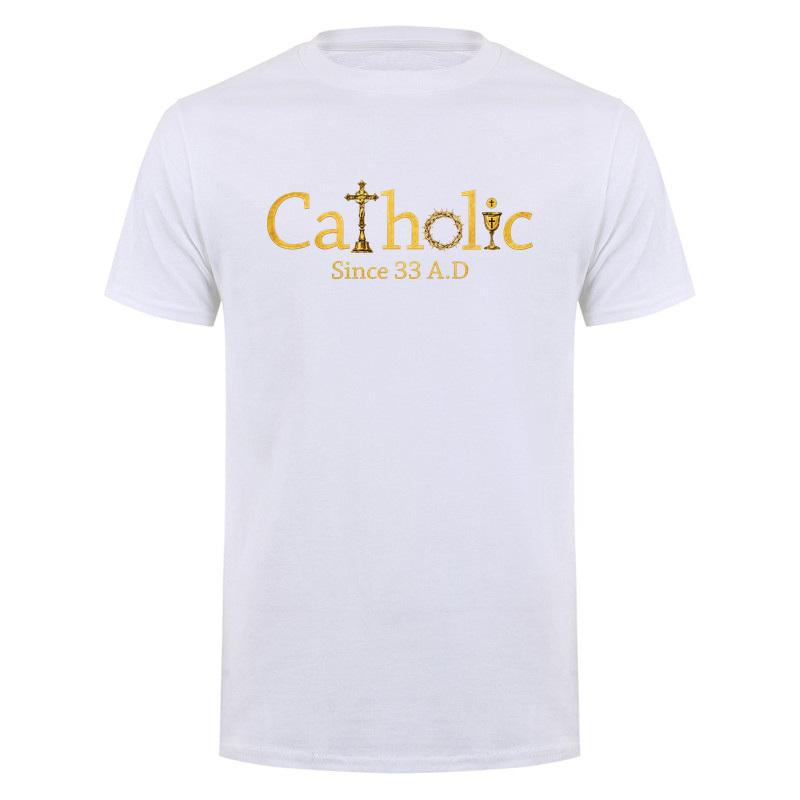 Catholic Since 33 Ad Christian T Shirt Jesus Crucifix Eucharist Faith Graphic Tee Religious Gift Tops Da335