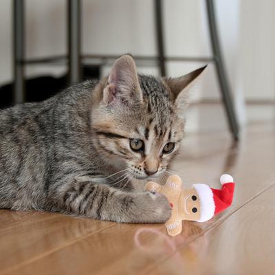 Christmas Gingerbread Man Cat Pillow with Catnip Interactive Cat Pillow Chew Toy Christmas Gift For Cat Teething