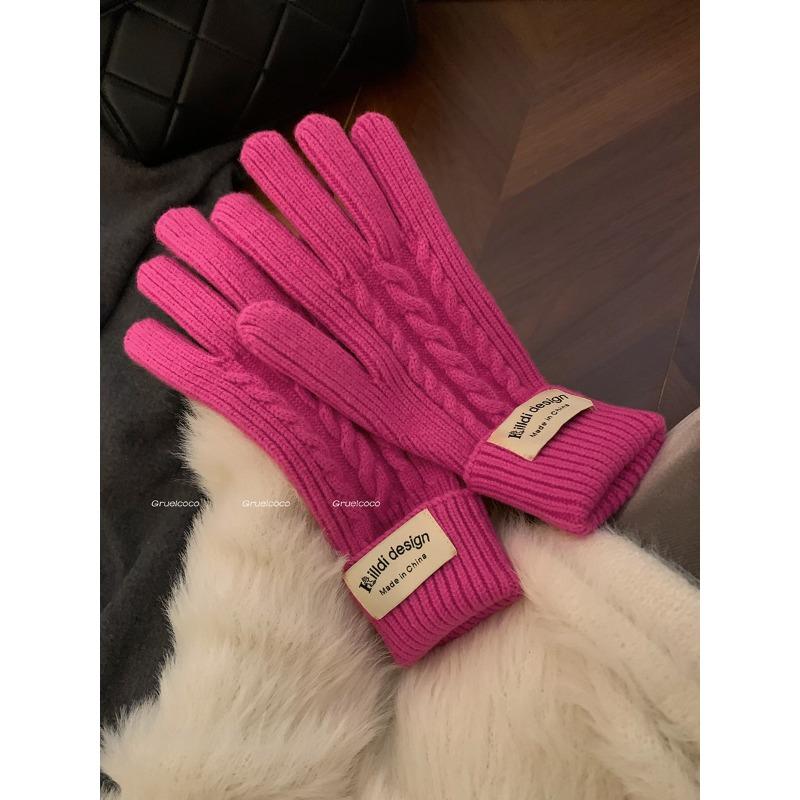 

Wool Red Knitted Gloves for Women in Winter New Style Warm and Extended Touch Screen Split Finger Anti Freeze Cycling Five Finger