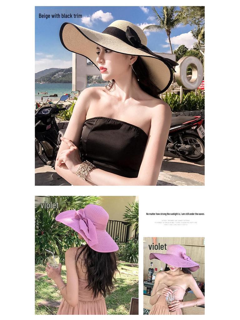 Women's Large Brim Straw Sun Hat for Summer Beach and Seaside Vacation, Anti-UV Protection
