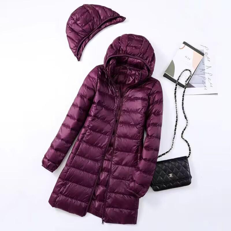 Plus Size Ultra-Light Mid-Length Down Jacket for Women - Ideal for 200 lbs, Middle-Aged & Elderly, Ultra-Thin Design, Extra Large