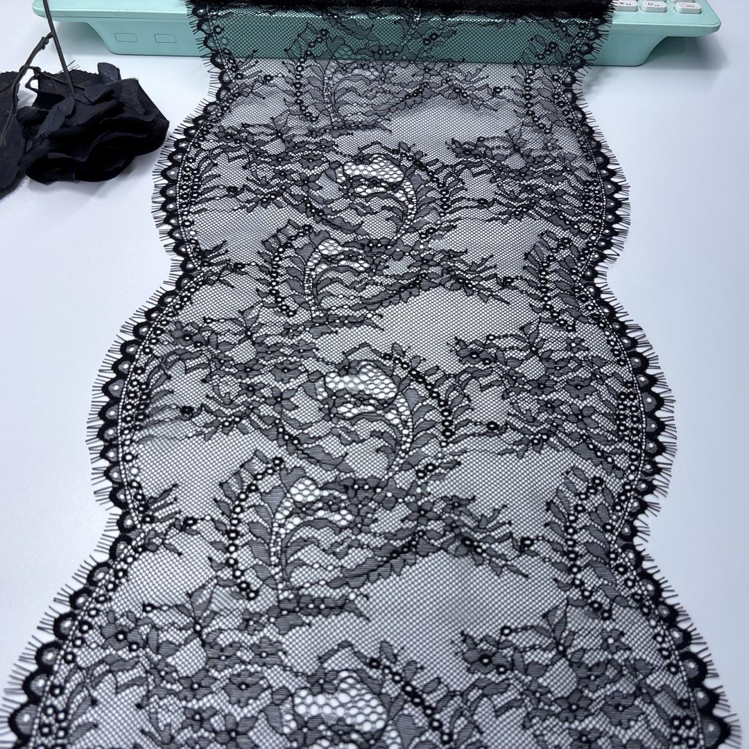

3м х 27,5см Черное кружево шантильи, Неэластичное фестончатое нейлоновое кружево с ресничками для шитья, бюстгальтера, нижнего белья, платья, одежды, рукоделия 3 meters x 27.5 cm чёрный