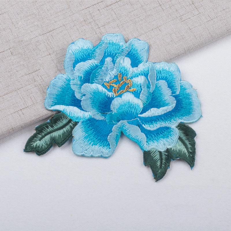 1Pcs Red Blue Peony Flowers Embroidere Patches Applique Clothes Decoration Clothing Accessories Sewing Patches