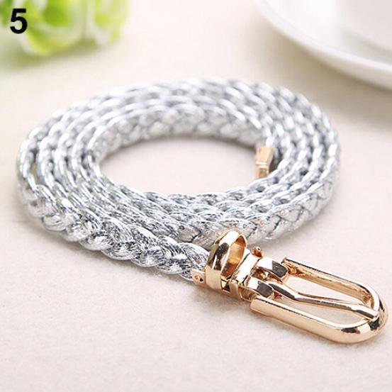 Kvinnor flätat PU-läder smalt tunt spänne midjebälte All-Match midjeband