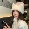 Cute Cat Ears Mixed Color Plush Knitted Hat for Women In Autumn and Winter Sweet Face-showing Small Woolen Hat Warm Ear Protection Hat