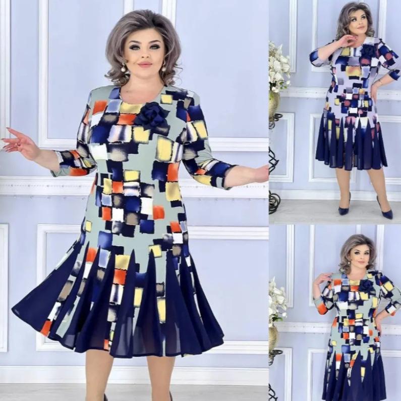 

2025 Европейский и американский принт Новое платье 4XL зелёный