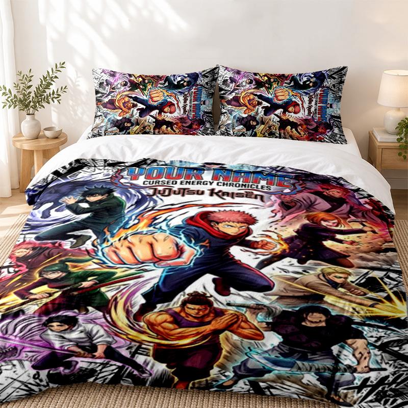 Jujutsu Kaisen Custom Name 3pc set Perfect for bedroom use Comfortable bedding set includes a duvet cover and two pillowcases Ideal birthday or Christ