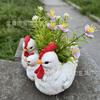 Three Chickens Resin Family Statue, Farmhouse Decor with Planting Trough, Garden Kitchen Yard Ornament, Animal Figurine Set