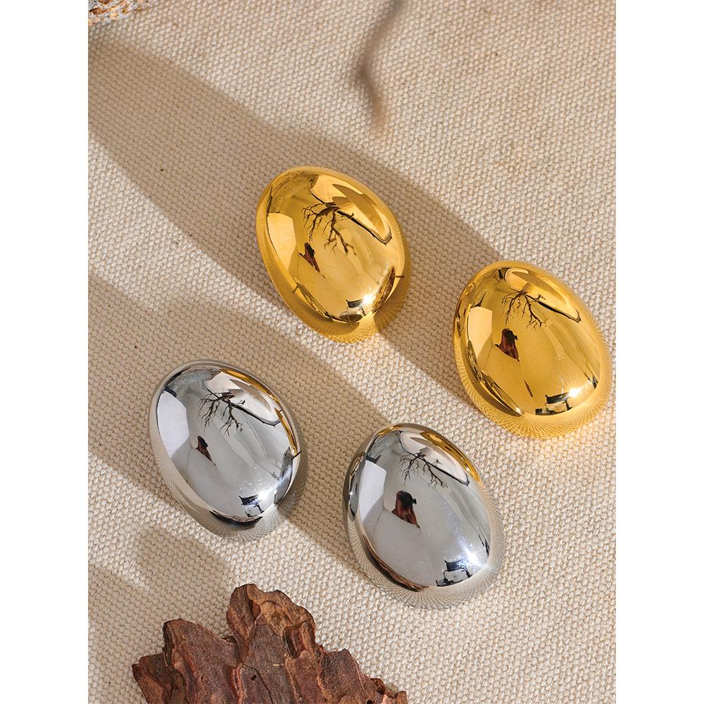 Eetit Irregular Round Smooth Stainless Steel Metal Trendy Stud Earrings Rust Proof Texture Simple Statement Daily Jewelry Office