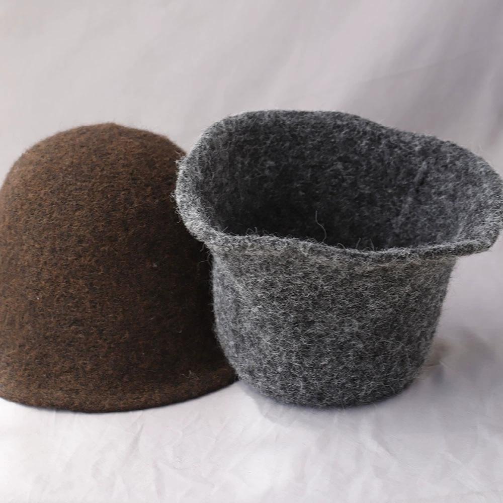 Thickened Soft Autumn and Winter Bucket Hat Solid Color Woolen Knit Cashmere Fisherman Hat Warm Wool Hat for Women