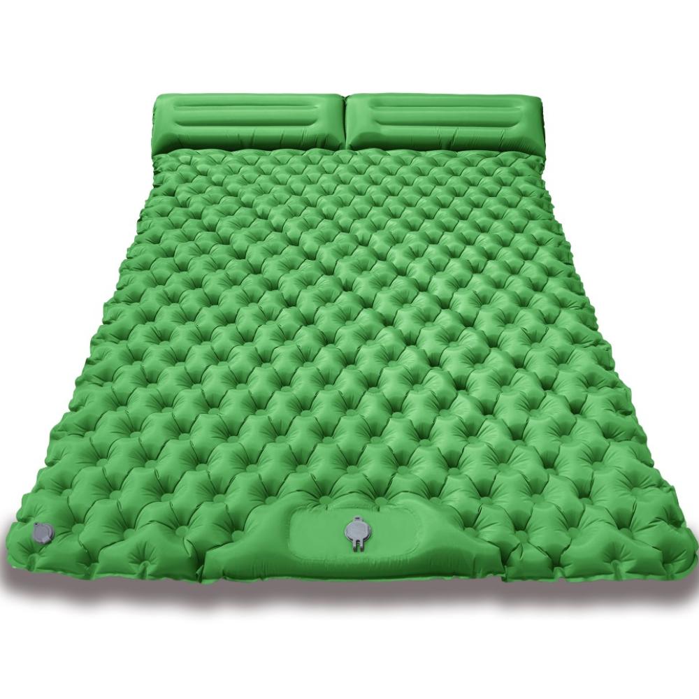 Портативный двойной спальный коврик надувной ТПУ кемпинговый надувной матрас ультралегкий extra wide ремешок для ног подушка зелёный