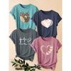 Four-piece set of women's heart-patterned short-sleeve shirts Leopard print hollow-out pink heart ECG print round-neck summer dress T Shirt Suitable