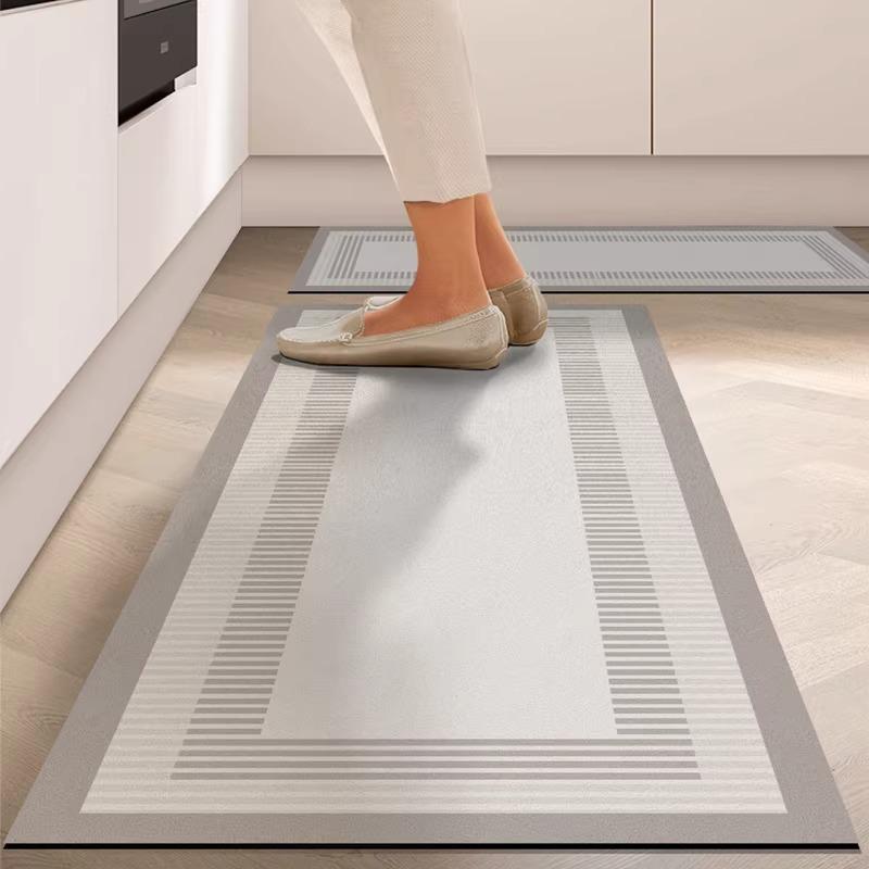 Kitchen Mat Pvc Waterproof Vinyl Carpet Oil-proof Non-slip Floor Mats Home Decoration Simple Line Style Leather Rug Alfombras
