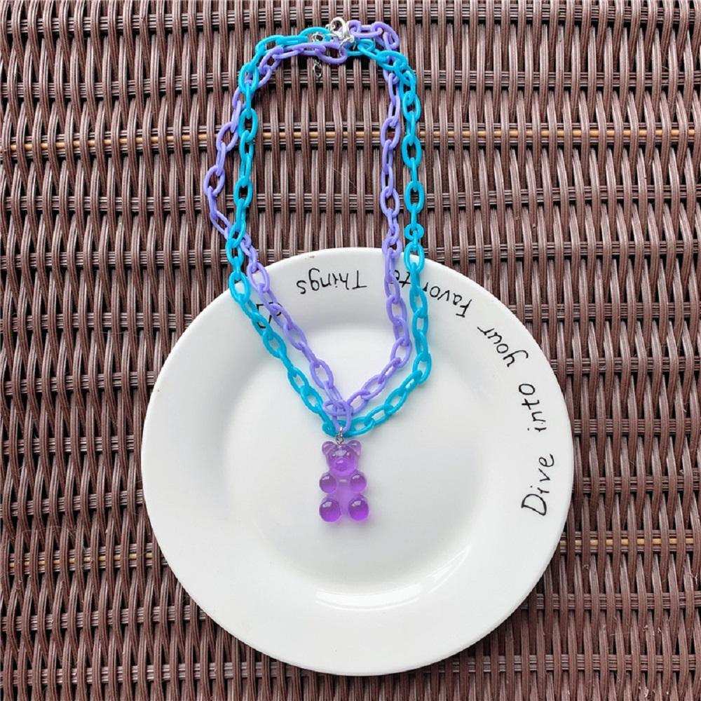 Acrylic Women Cartoon Geometric Girls Chain Pendant Multilayer Necklace Bear Necklace Cute Choker