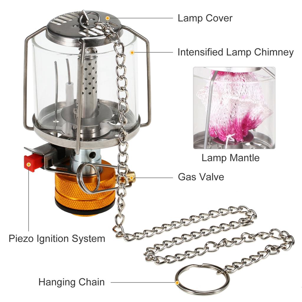 Outdoor Portable Camping Gas Lantern Piezo Ignition Mini Gas Tent Lamp Light with 3 Mantles and Adapter Portable Gas Lantern