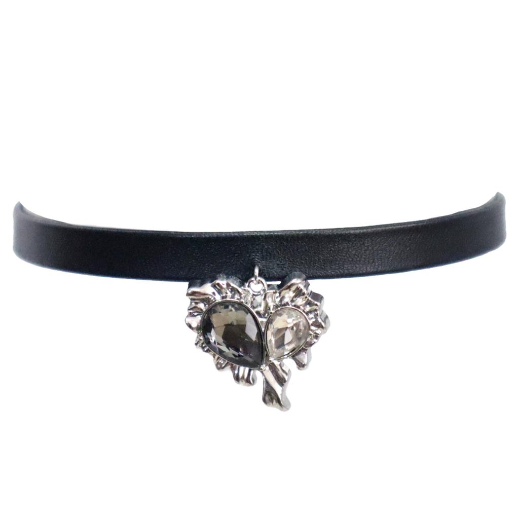 Punk Unregelmäßiger Kristall-Herz-Anhänger Leder-Choker-Halskette für Frauen Goth Ästhetik Personalisierte Accessoires Grunge Schmuck
