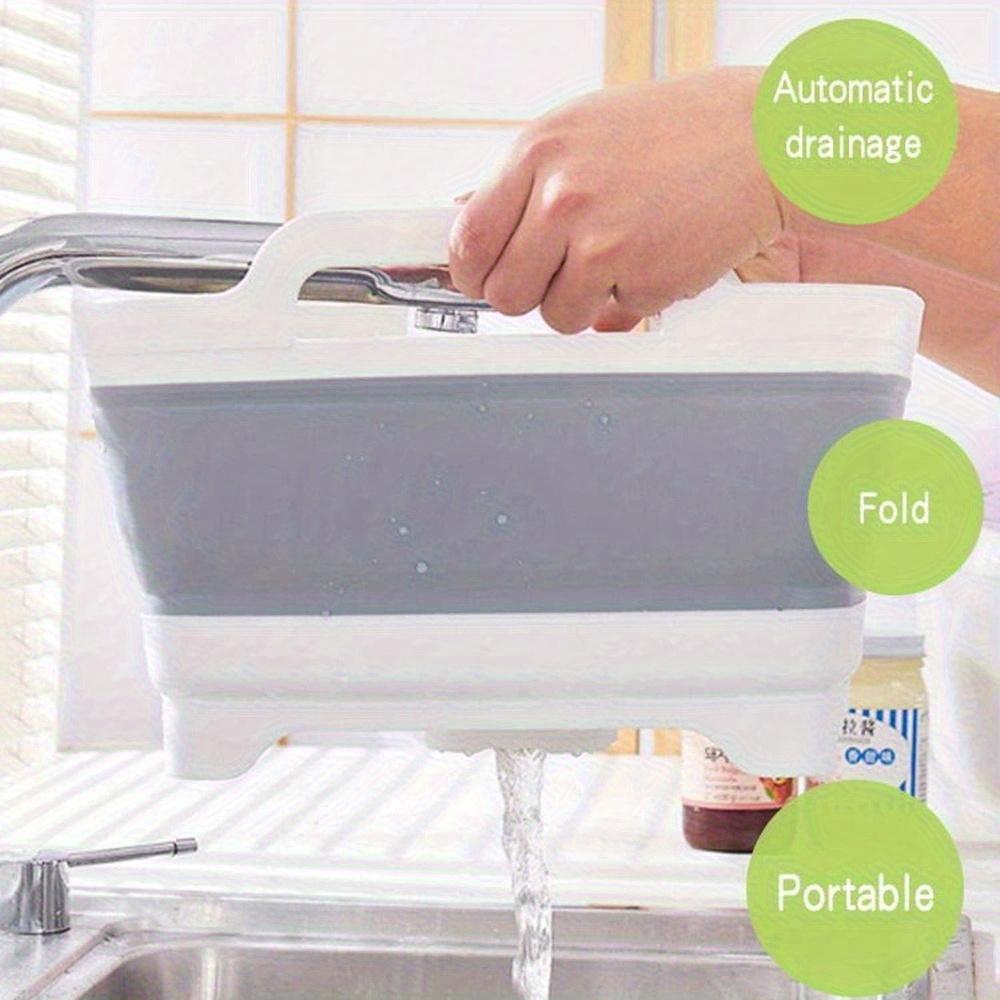 ¡Adecuado para uso en exteriores! El lavabo plegable para platos viene con un tapón de drenaje y un asa, lo que facilita el almacenamiento en la cocina.