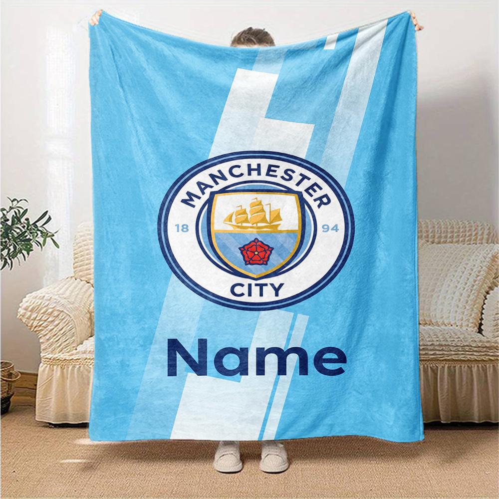 Custom Name Manchester City Theme Printed Blanket Perfect For Couch Bed Travel Outdoor Use Machine Washable Cozy Durable