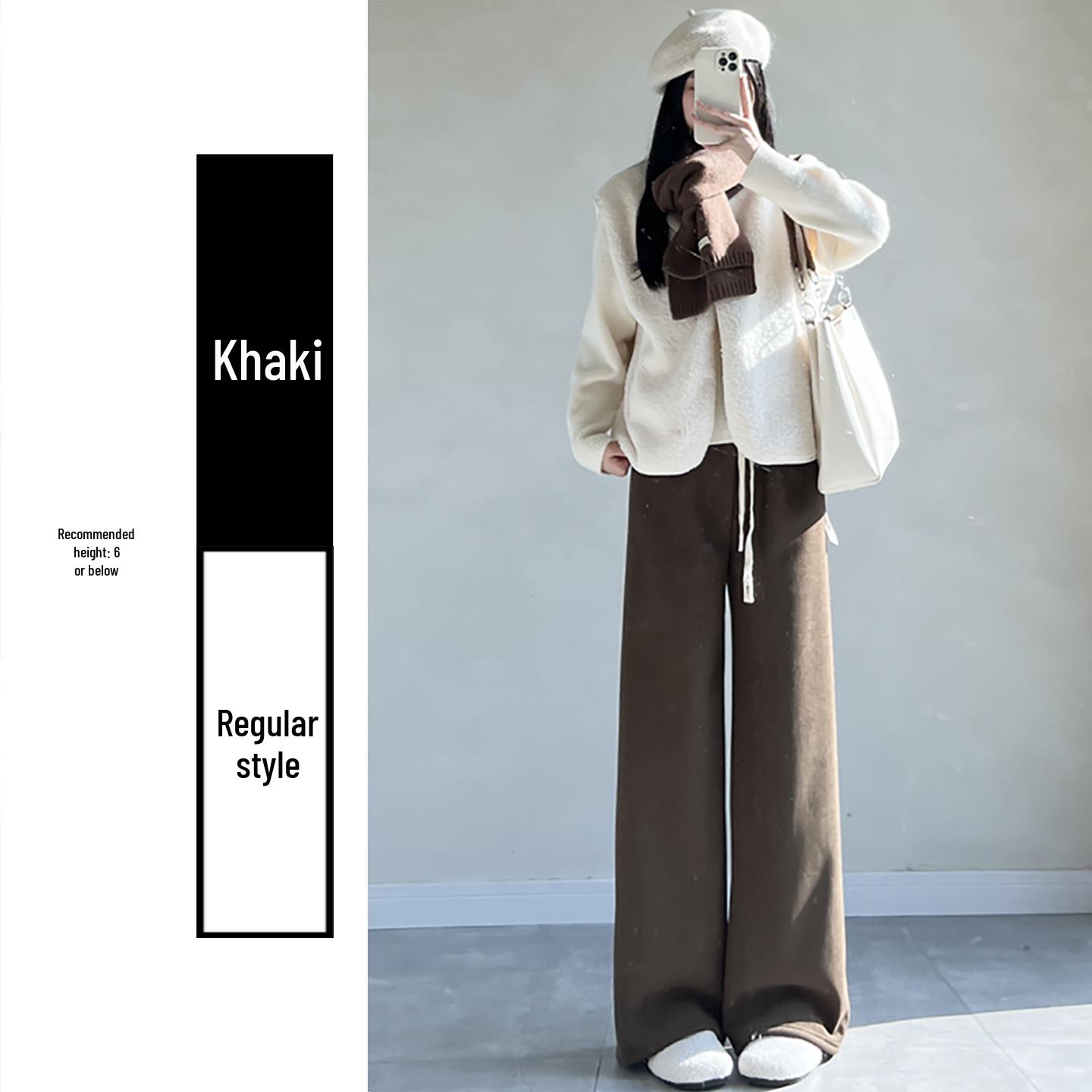 

Coffee Mink Velvet High-Waisted Wide-Leg Pants for Women - Autumn/Winter 2025 Lambswool Lined Straight-Leg Pants XL