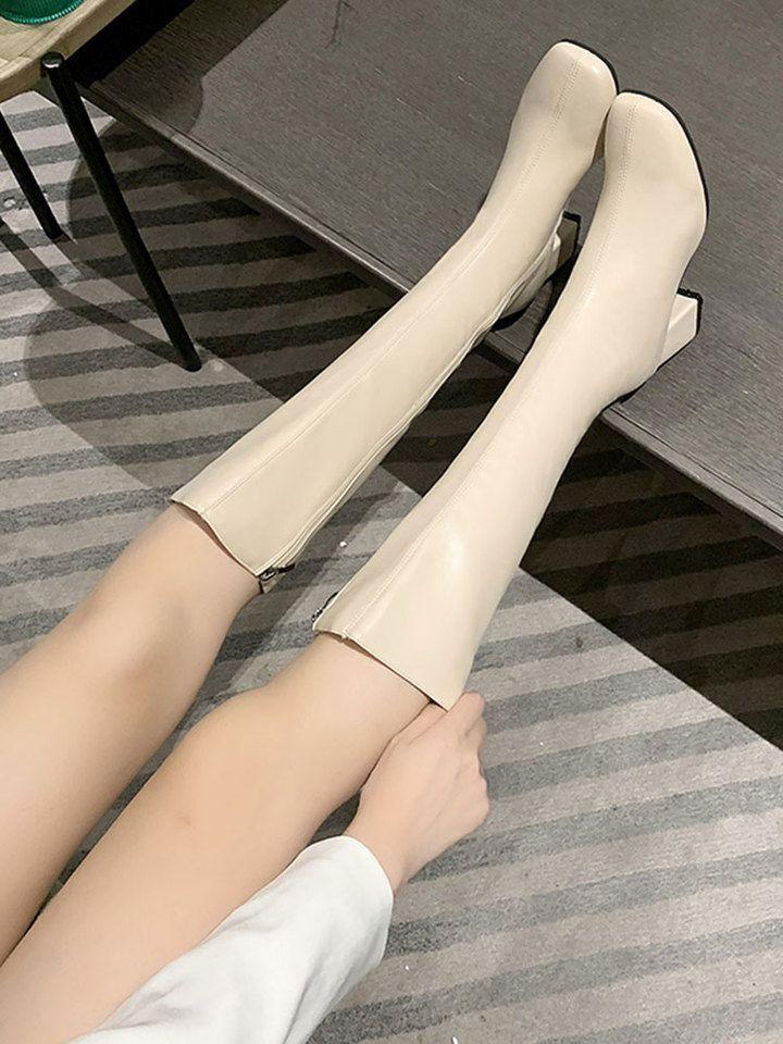 But Knee Boots Women's 2025 Spring and Autumn New Single Boots High Boots Thick Heel Square Head Side Zipper Martin Boots Knight Boots