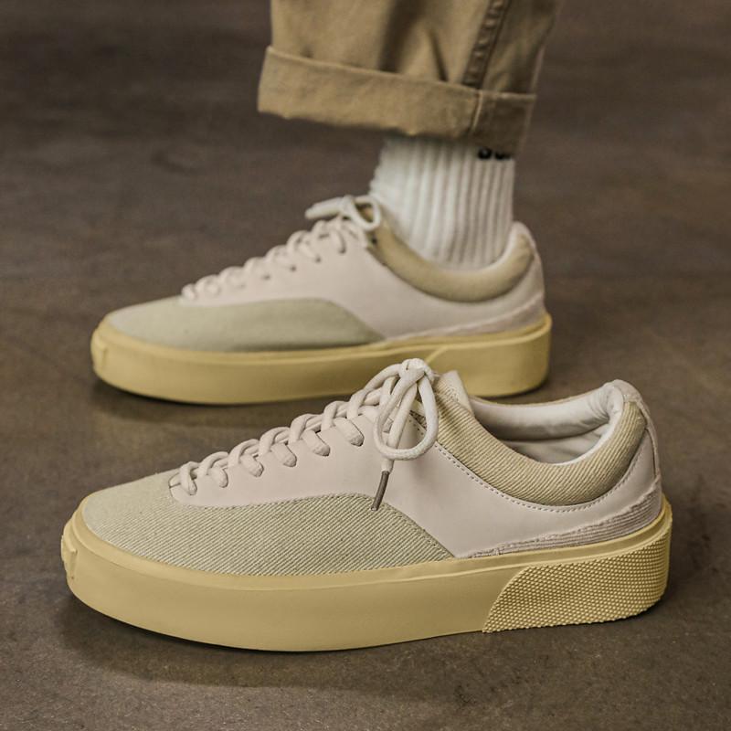 

Весна 2025 новая мужская обувь студенческая низкая парусиновая повседневная спортивная на толстой подошве увеличивающая рост трендовая обувь для скейтборда 39 бежевый