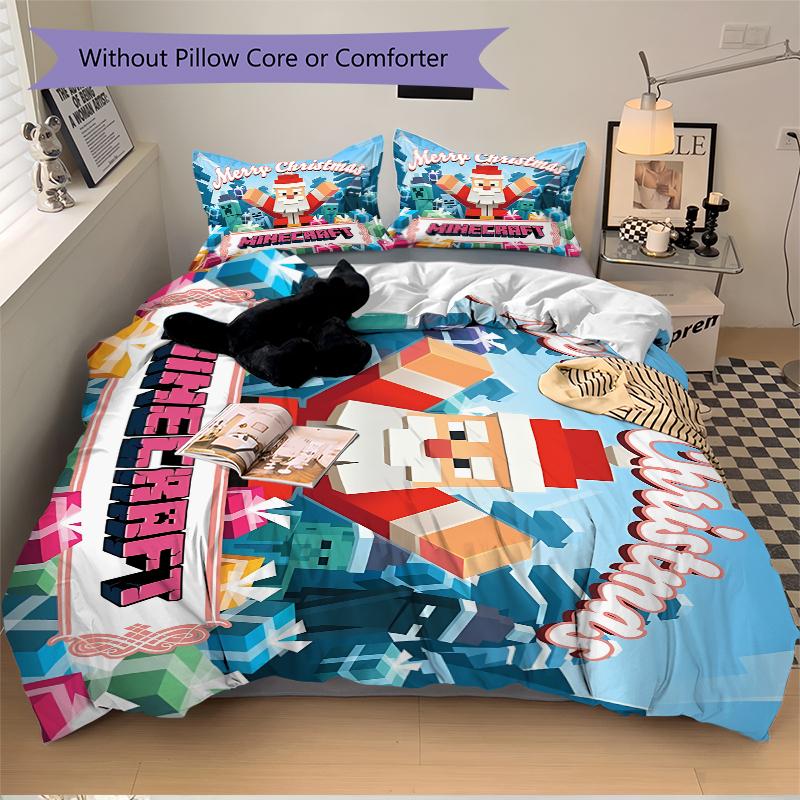 Minecraft Christmas Greetings Printed 3pcs Bedding Set Soft Microfiber 1 Duvet Cover And 2 Pillowcases Home Bedroom Decor Xmas Gift K1363