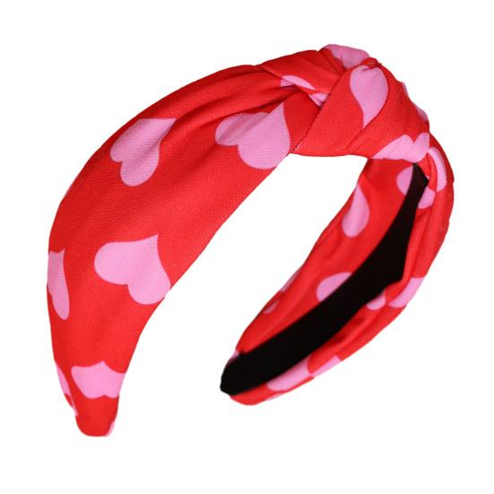 

Hair Hoop Wide-Brimmed Headband with Love Printing Handmade Fabric Knots Anti-Slip Design Bow Hairband Party