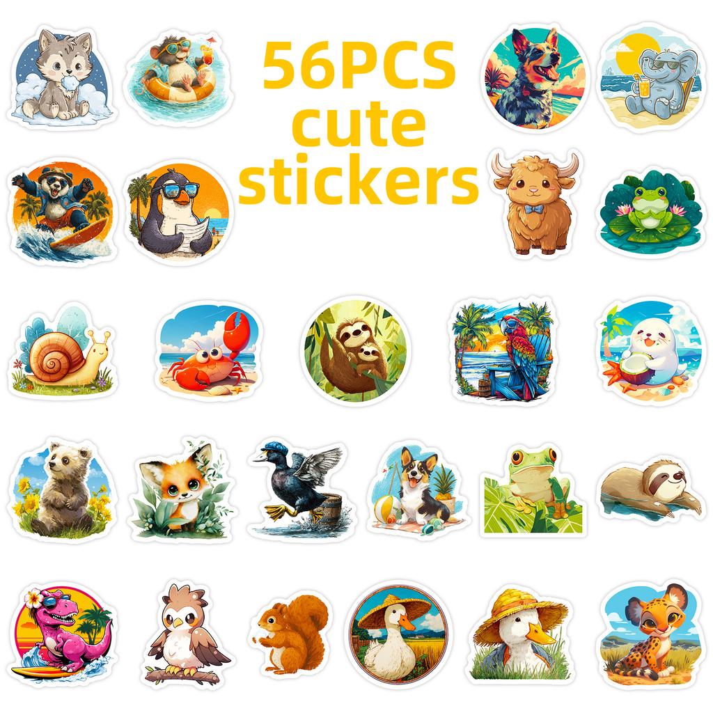 56 Animal World Cute Cartoon Stickers Hedgehog Mouse Fox Does Not Repeat Decoration Waterproof Sticker