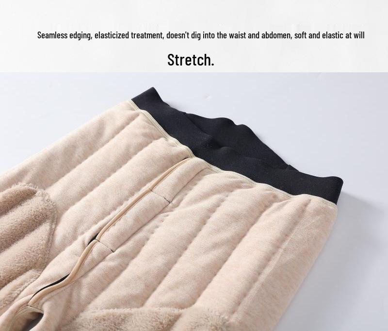 2025 Winter Men's Fleece-Lined High Waist Wool Pants with Seamless Knee and Waist Support