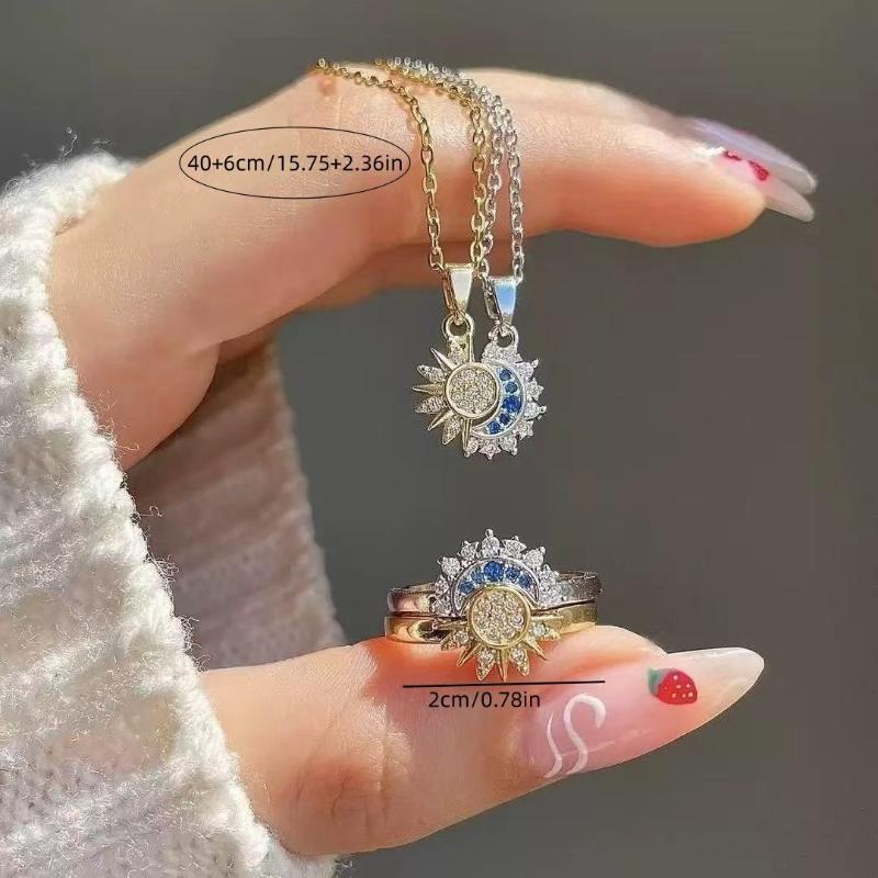 Funkelnde Zirkon Stern Mond Anhänger Halskette Geeignet Für Damen Tägliches Tragen Urlaubs Party Schmuck Geschenke
