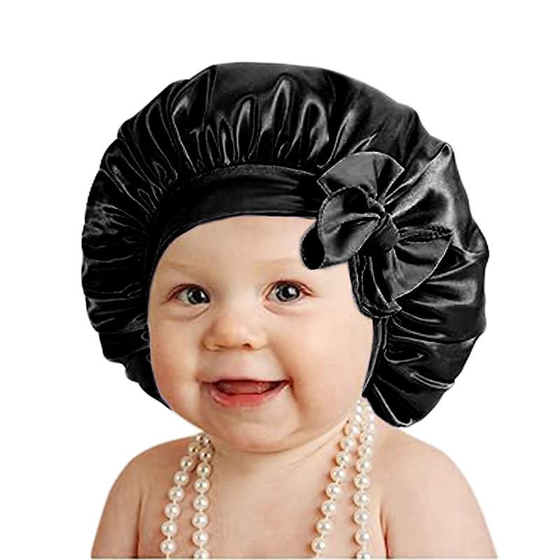 European and American popular wide-sided elastic streamer nightcap, children's bow solid color round hat home hat JDKB-21B
