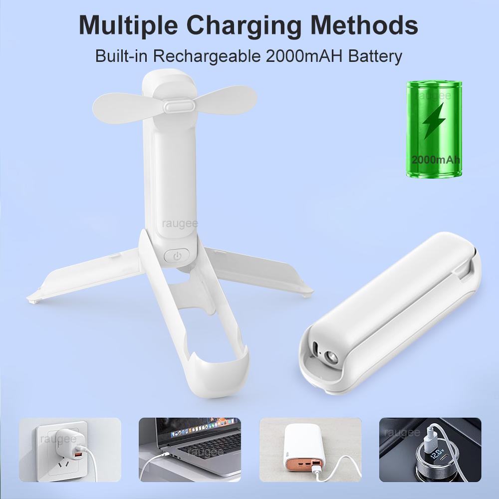 Portable Mini Handheld Fan Folding Hand Fan 2000mAh USB Rechargeable Portable Foldable Small Pocket Fan with Lighting and Stand