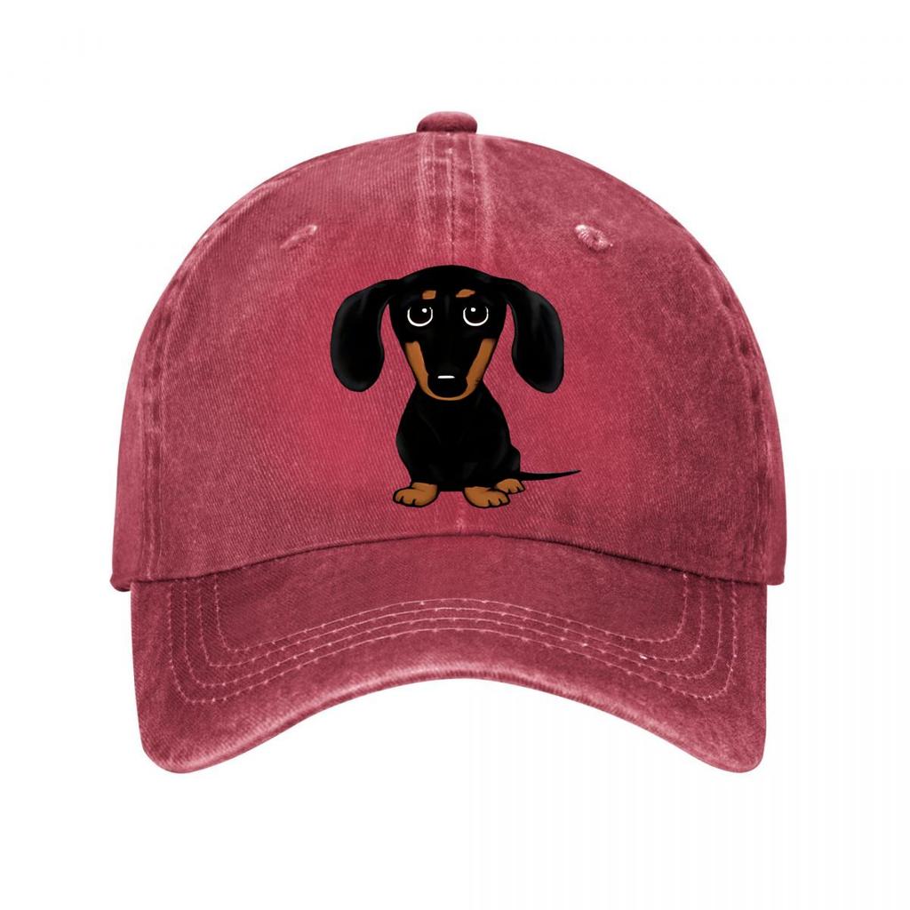 Cute Big Eyes Dachshund Plush Toy  New Vintage Washed Cotton Baseball Cap Parent Kids Sun Hats