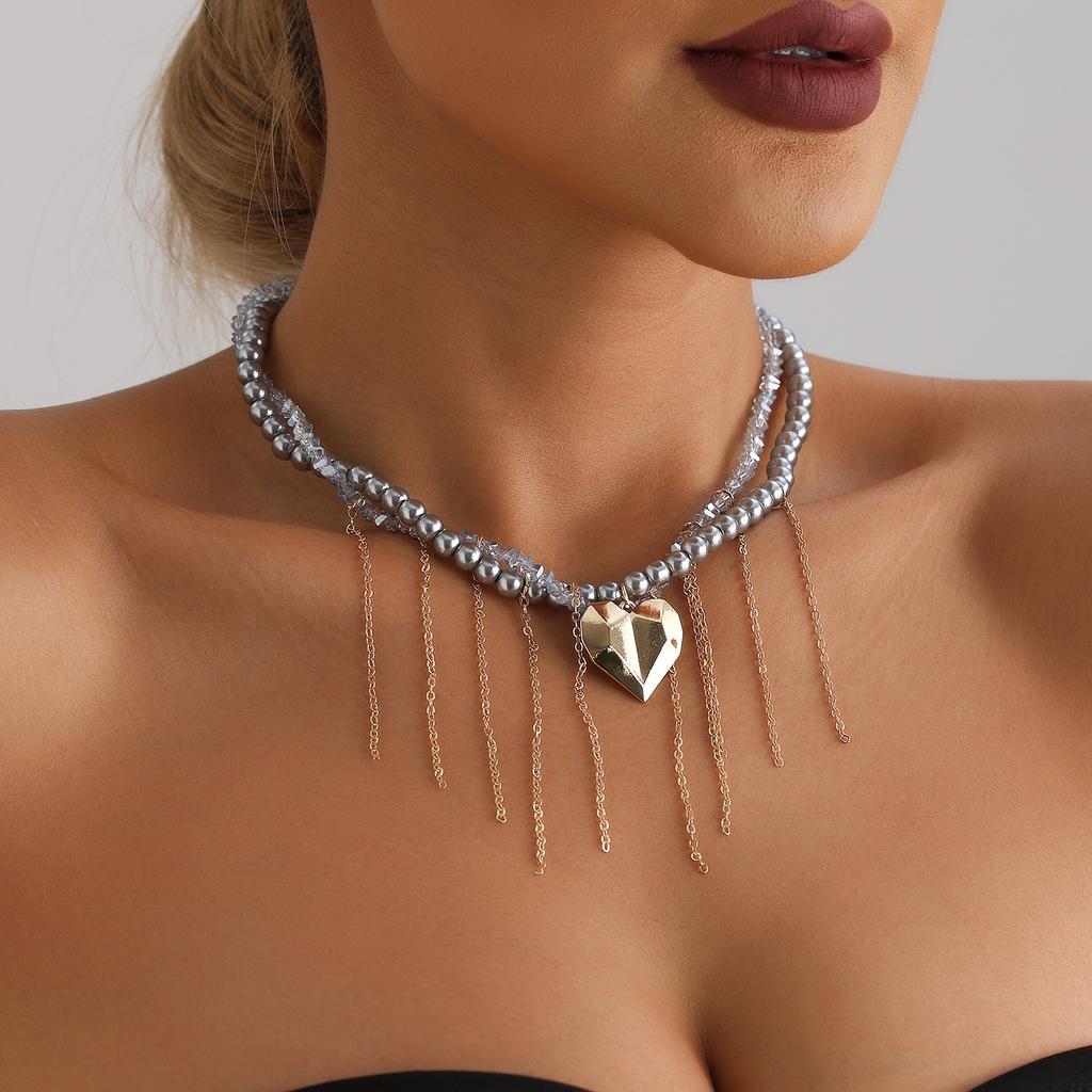 Jewelry Premium Crystal Love Tassel Clavicle Chain European Elegant Glass Necklace