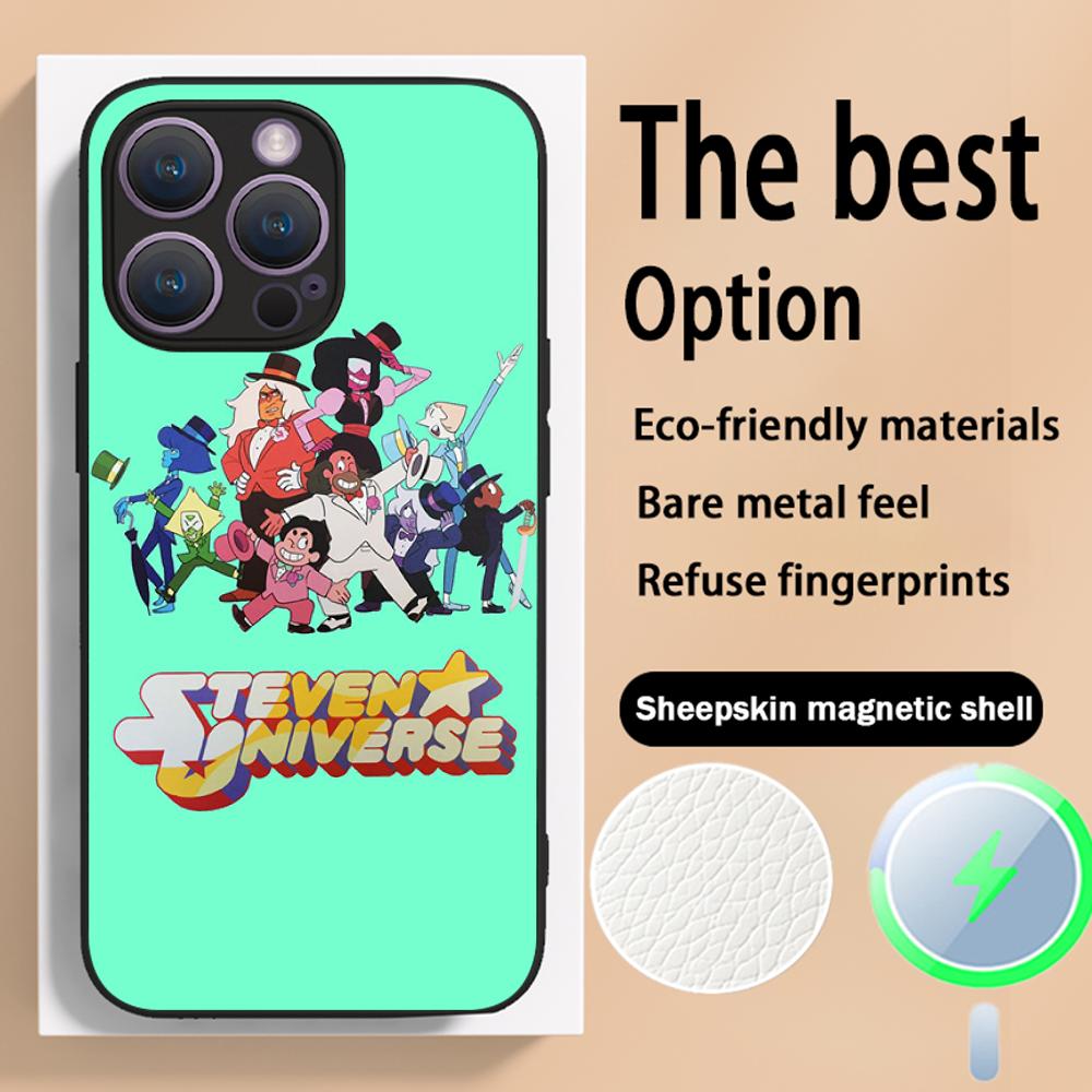 Steven classic cartoon cute universe design Phone Case For iPhone 16 15 14 13 12 11 Plus Pro Max Luxury Magsafe Sheepskin