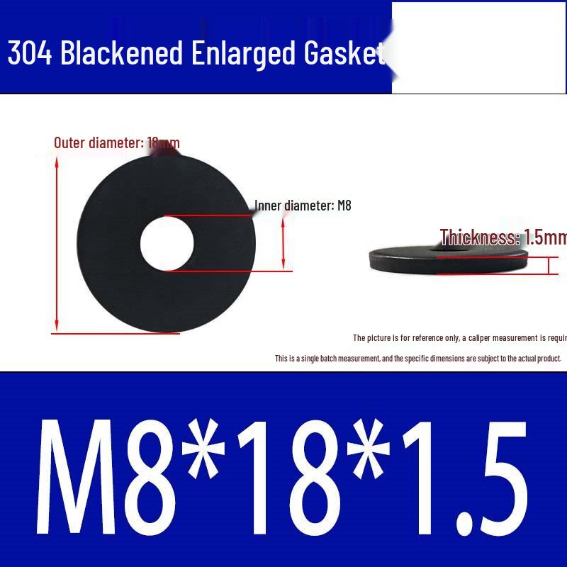 Large Black 304 Stainless Steel Ultra-Thin Oversized Flat Washer, Zinc-Plated