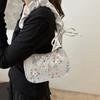 Bow Printing Shoulder Bag Flower Pattern Lovely Tote Bag Korean Style Sweet Canvas Bag  Streetwear