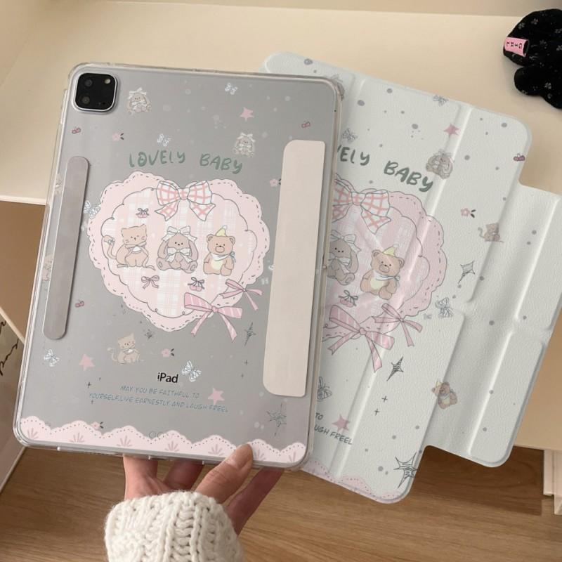 Kawaii Bear IPad Pro 13 Inch Case With Stand Auto Sleep PC Hard Shell Air 5/6 Mini 6
