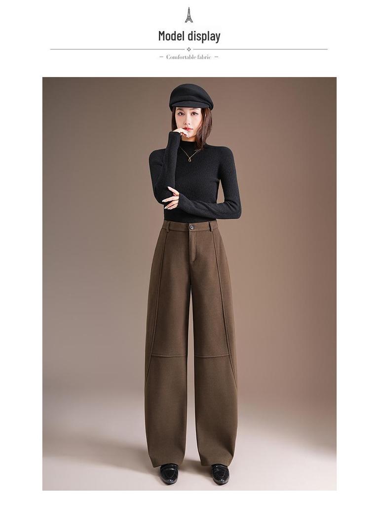 High-Waisted Slim Cut Crooked Leg Women's Winter 2025 High-End Fashion Loose Straight-Leg Pants with Waistband