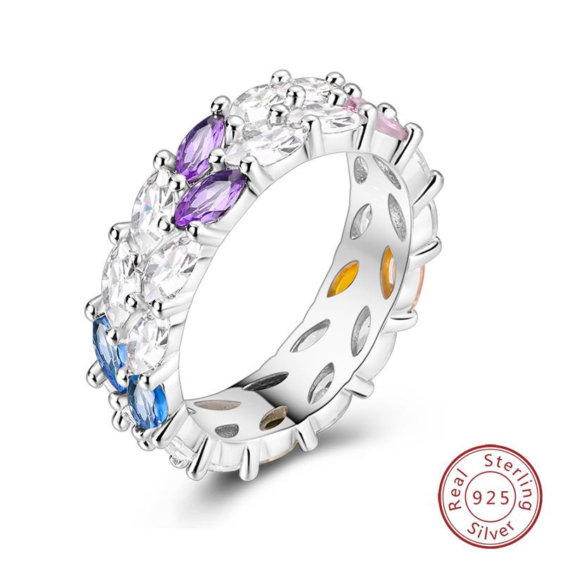 Rings For Women 925 Silver Heart Shaped Cross Crown Rings Sparkling Colorful Zircon Wedding Engagement Jewelry Gifts