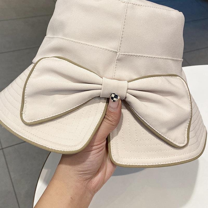 Korean versatile new bucket hat women's summer French bow sunshade sunscreen hat outdoor big eaves hat