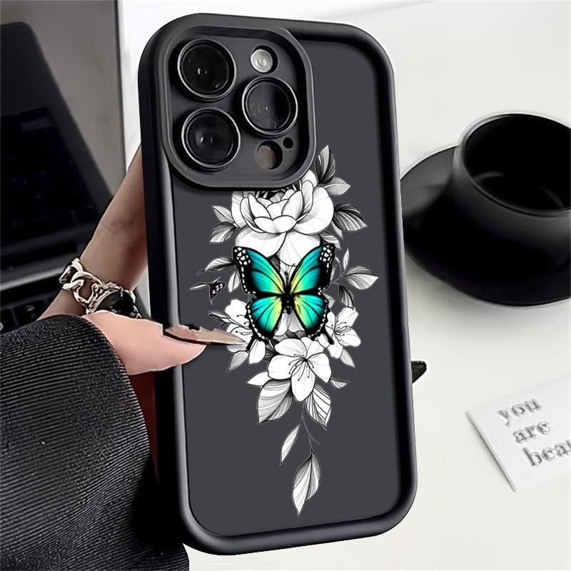 Butterfly Flowers Pattern Soft Silicone Case For iPhone 15 16 14 Pro Max 15 14 Plus 11 12 13 Pro 16E XR Shockproof Phone Cover